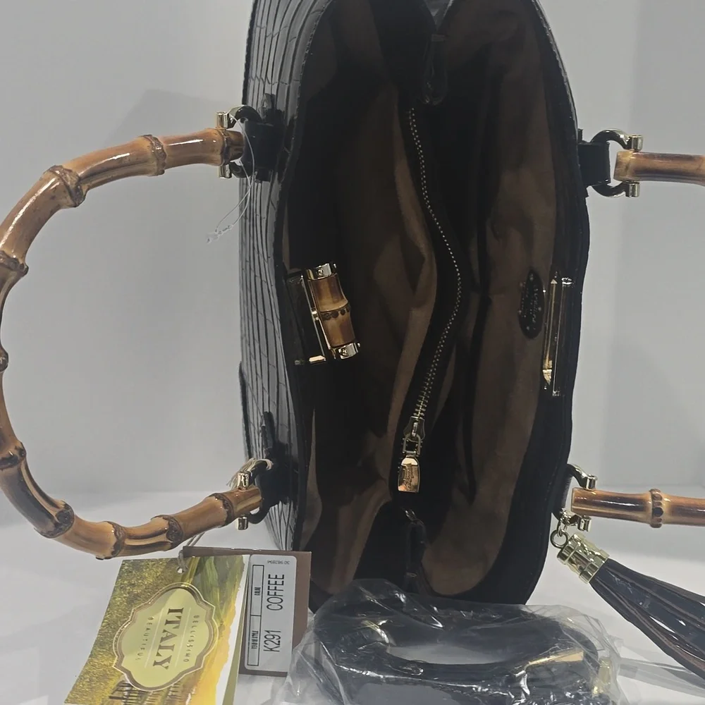 NWT ✅ Pratesi Firenze Italian K291 Triple Compartment Croc Leather Bag BROWN